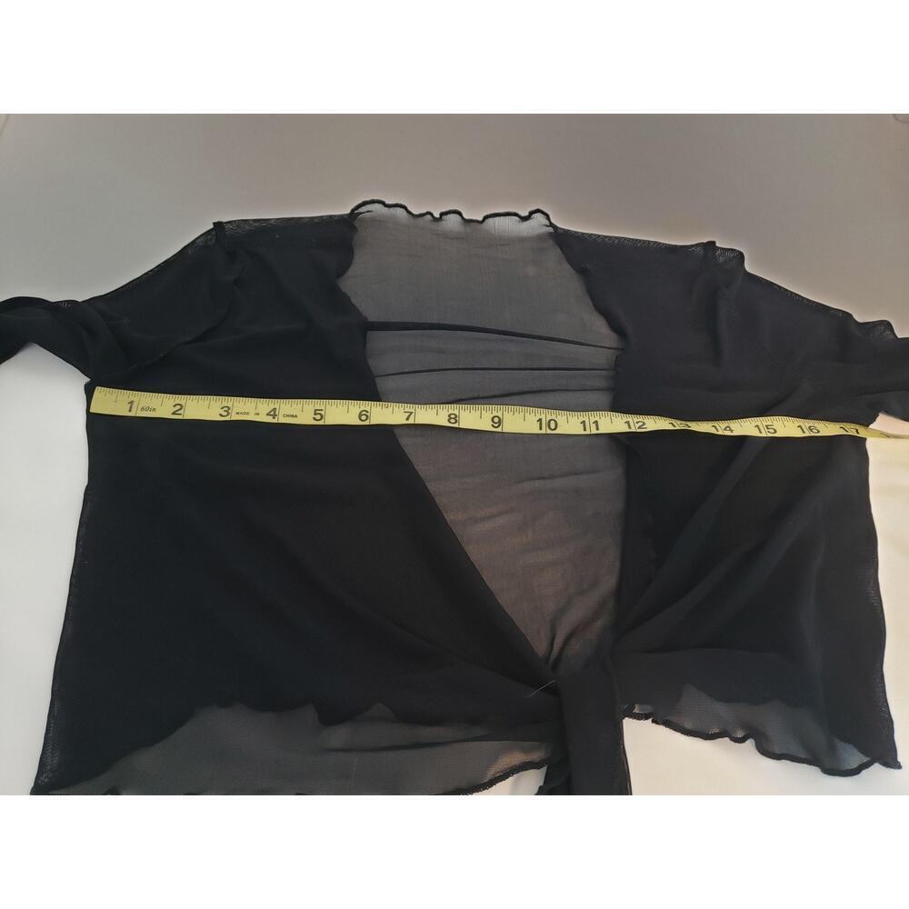 Black Sheer Tie Front Cardigan Jacket Cropped Real Feather Cuffs Tie Front sz s - Picture 14 of 16